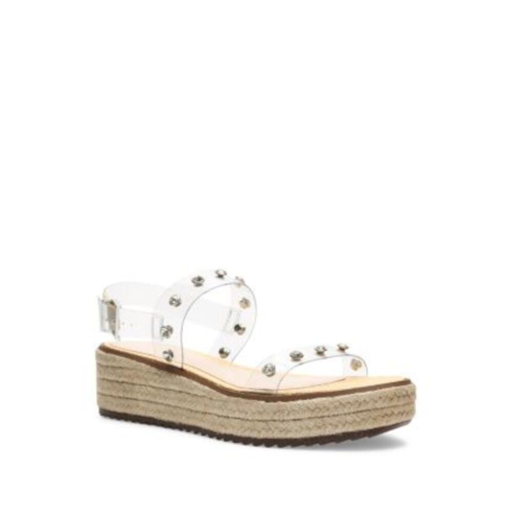 SCHUTZ Womens Clear Studded Cristiane Open Toe Wedge Espadrille Shoes 6.5 B